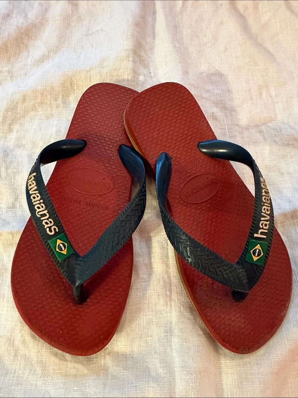 Havaianas Kids Red Flip Flops with Navy Straps